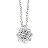 A DIAMOND PENDANT AND CHAIN in 18ct white gold, set with a central round cut diamond of 0.42