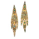 A PAIR OF ANTIQUE SPANISH EMERALD PENDANT EARRINGS, CATALAN CIRCA 1780 in yellow gold, the