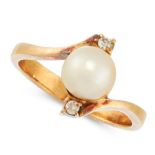 A PEARL AND DIAMOND DRESS RING the twisted shank is set with a pearl of 7.2mm between two round