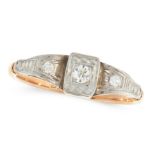 A DIAMOND DRESS RING, CIRCA 1940 in yellow gold and platinum, set with a trio of old cut diamonds,