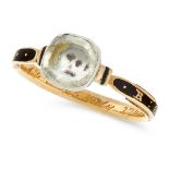 AN ANTIQUE GEORGIAN STUART CRYSTAL AND ENAMEL MOURNING RING, CIRCA 1765 in high carat yellow gold,