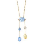 A CEYLON NO HEAT SAPPHIRE AND DIAMOND NEGLIGEE NECKLACE in yellow gold, set with a cushion cut