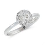 A DIAMOND CLUSTER RING in 18ct white gold, set with a round cut diamond in a border of round cut