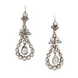 A PAIR OF ANTIQUE DIAMOND DROP EARRINGS, 19TH CENTURY in yellow gold and silver, the articulated