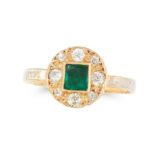 AN ANTIQUE EMERALD, DIAMOND AND ENAMEL MOURNING RING, CIRCA 1770 in high carat yellow gold, set with