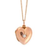A DIAMOND HEART MOURNING LOCKET PENDANT AND CHAIN, EARLY 20TH CENTURY in yellow gold, the pendant