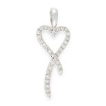 A GEMSET HEART PENDANT in 9ct white gold, designed as a heart formed of a ribbon, jewelled with