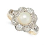 A NATURAL PEARL AND DIAMOND DRESS RING, EARLY 20TH CENTURY in 14ct yellow gold, set with a pearl