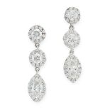 A PAIR OF DIAMOND DROP EARRINGS in 18ct white gold, each formed of a series of articulated