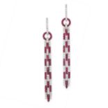 A PAIR OF RUBY AND DIAMOND EARRINGS in 18ct yellow gold, comprising of a round cut diamond set hoop,