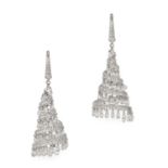 A PAIR OF DIAMOND CHANDELIER EARRINGS in 18ct white gold, the tapering spiral bodies set with