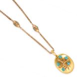 AN ANTIQUE TURQUOISE AND DIAMOND MOURNING LOCKET PENDANT NECKLACE, 19TH CENTURY in yellow gold,