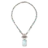 AN AQUAMARINE AND DIAMOND NECKLACE the decorated chain is set with alternating links of round and