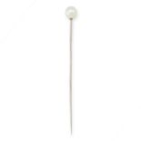 A PEARL STICK PIN BROOCH set with a pearl of 5.9mm, unmarked, 6.3cm, 1.4g.