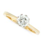 A SOLITAIRE DIAMOND ENGAGEMENT RING in 18ct yellow gold, set with a round brilliant cut diamond of