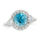 AN ART DECO BLUE ZIRCON AND DIAMOND DRESS RING, EARLY 20TH CENTURY set with a round cut blue