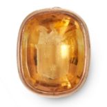 AN ANTIQUE CARVED CITRINE INTAGLIO FOB SEAL, 19TH CENTURY in yellow gold, set with a large cushion