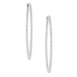 A PAIR OF DIAMOND HOOP EARRINGS set all-over with round cut diamonds totalling 0.7-0.8 carats,