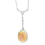 AN OPAL AND DIAMOND PENDANT NECKLACE, EARLY 20TH CENTURY set with an oval cabochon opal of 7.05