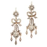 A PAIR OF ANTIQUE DIAMOND CHANDELIER EARRINGS in yellow gold and silver, the articulated body of