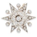 AN ANTIQUE DIAMOND STAR BROOCH / PENDANT, 19TH CENTURY in high carat yellow gold and silver,