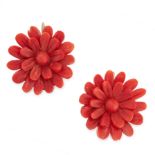 A PAIR OF ANTIQUE CORAL EARRINGS, LATE 19TH CENTURY in yellow gold, each designed as a flower, set
