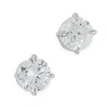 A PAIR OF DIAMOND STUD EARRINGS in 18ct white gold, each set with a round cut diamond totalling 2.24