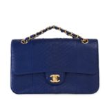 A BLUE PYTHON CLASSIC 2.55 CLASSIC DOUBLE FLAP BAG CHANEL python leather with gold tone hardware,