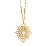 AN ANTIQUE PEARL AND DIAMOND PENDANT NECKLACE in yellow gold, the star design set with a central