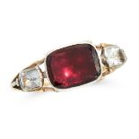 AN ANTIQUE GARNET AND ROCK CRYSTAL DRESS RING, EARLY 19TH CENTURY in yellow gold and silver, set