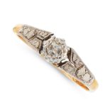 A DIAMOND DRESS RING in 18ct yellow gold, set with an old cut diamond with engraved detailing to the