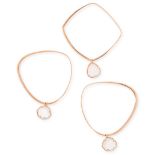 A SET OF THREE QUARTZ AND DIAMOND BANGLES in 18ct rose gold, comprising of two bangles set with a