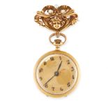 A PEARL BOOCH / POCKET WATCH in 14ct yellow gold, in circular form, the brooch fitting is set with