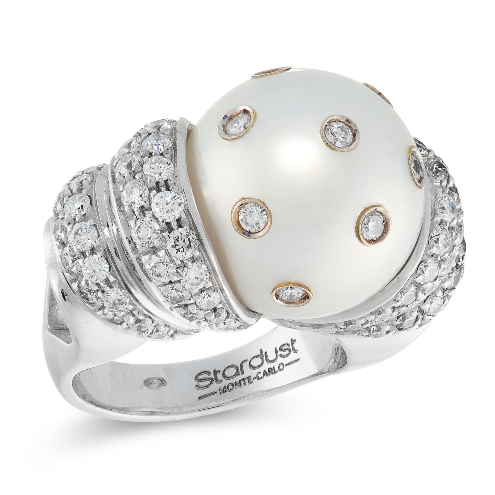 A SOUTH SEA PEARL AND DIAMOND DRESS RING in 18ct white gold, set with a central south sea pearl - Image 2 of 2