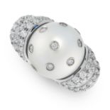 A SOUTH SEA PEARL AND DIAMOND DRESS RING in 18ct white gold, set with a central south sea pearl
