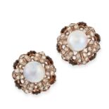 A PAIR OF PEARL AND DIAMOND CLIP EARRINGS, BUCCELLATI in gold, each set with a grey pearl and rose
