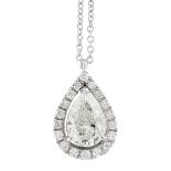 A DIAMOND PENDANT AND CHAIN in 18ct white gold, set with a pear cut diamond of approximately 1.00