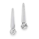 A PAIR OF DIAMOND EARRINGS designed as sleeper earrings, set with round cut diamonds, totalling