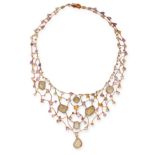 A DIAMOND AND SAPPHIRE COLLAR NECKLACE in 18ct rose gold, in open framework design, set with flat