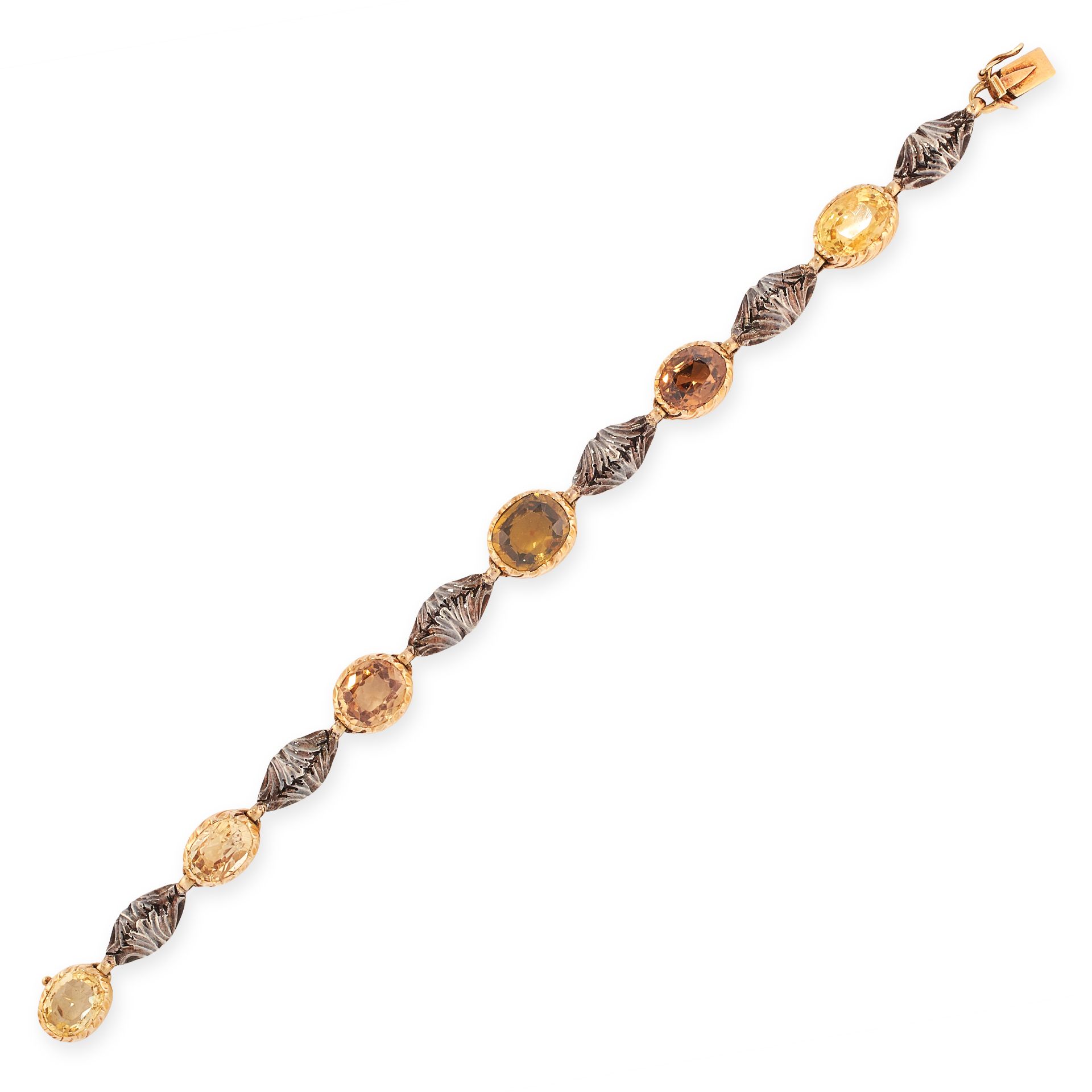 A CITRINE BRACELET set with six oval cut citrine totalling approximately 11.00 carats, spaced by