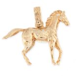 A VINTAGE HORSE PENDANT in 9ct yellow gold, designed as a horse suspended from a textured bail, full