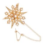 AN ANTIQUE PEARL STAR BROOCH, CIRCA 1900 in 15ct yellow gold, in the form of a star, set with