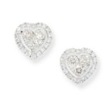 A PAIR OF DIAMOND STUD EARRINGS in 18ct white gold, in the shape of hearts, set with round cut
