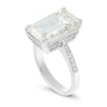 A 10.02 CARAT SOLITAIRE DIAMOND RING set with an emerald cut diamond of 10.02 carats accented by