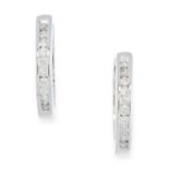 A PAIR OF DIAMOND HOOP EARRINGS in 18ct white gold, set with round cut diamonds, stamped 750, 1.8cm,