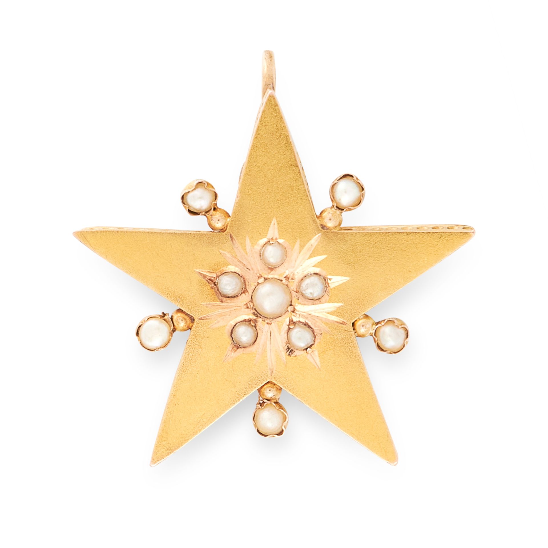 AN ANTIQUE STAR PENDANT, 19TH CENTURY in yellow gold, set with a cluster of pearls, with further