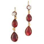 A PAIR OF ANTIQUE GARNET AND DIAMOND DROP EARRINGS, 19TH CENTURY in yellow gold, set with pear