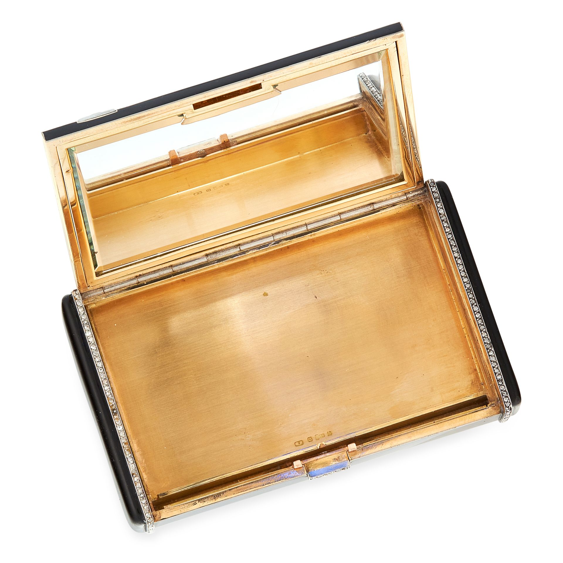 AN ART DECO JADEITE JADE, EMERALD, DIAMOND AND ENAMEL POWDER COMPACT / VANITY CASE, CIRCA 1940 in - Image 2 of 2