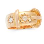 AN ANTIQUE DIAMOND DRESS RING, 1915 in 18ct yellow gold, designed as a belt with a buckle, set