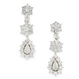 A PAIR OF DIAMOND CLUSTER DROP EARRINGS in 18ct gold, each comprising a trio of graduated links